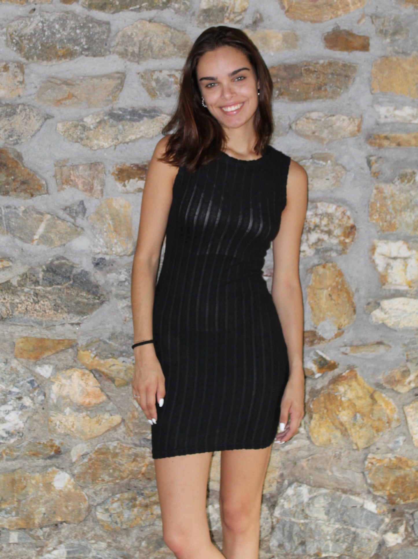 Geripptes Rundhals-Bodycon- Elegantes Ärmelloses Kleid .