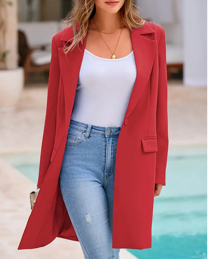Eleganten Damen-Langblazer in Rot mit Taschen