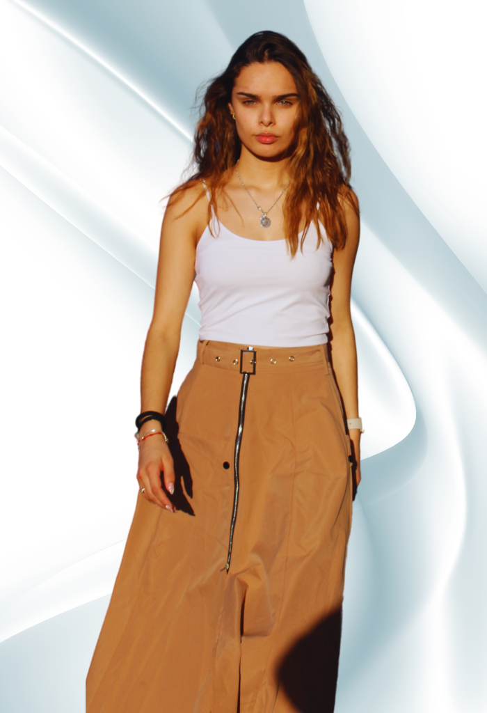 Stilvolle langer-Rock für Damen mit seitlichem Schlitz - Reißverschluss-Design m-aleja