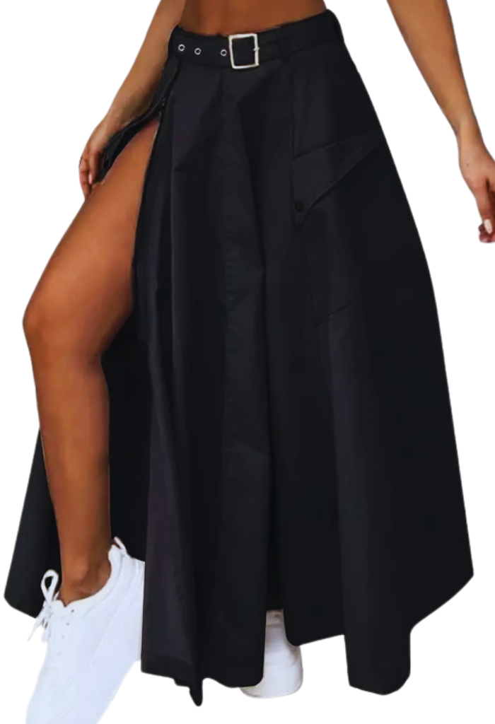 Stilvolle langer-Rock für Damen mit seitlichem Schlitz - Reißverschluss-Design m-aleja